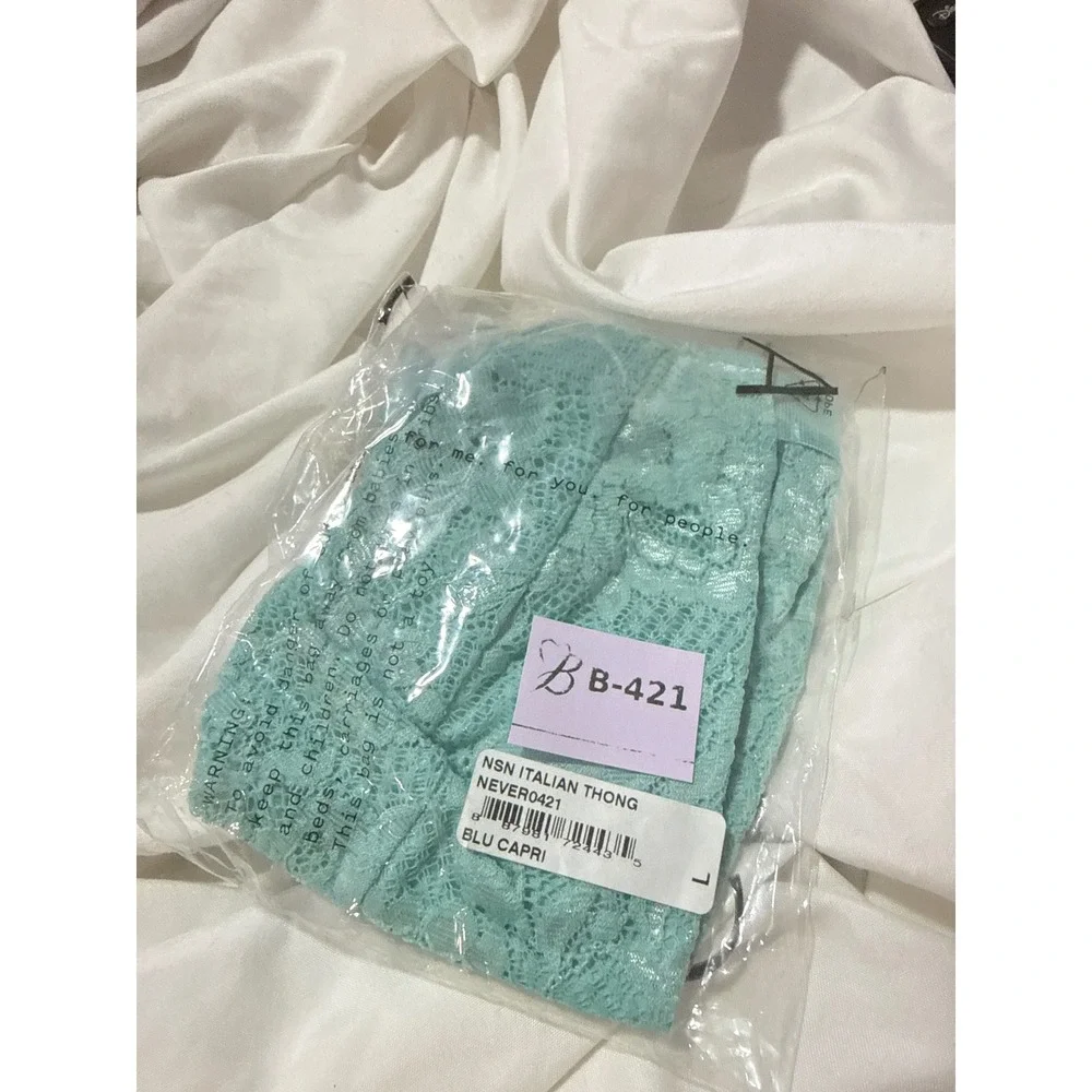 Cosabella Never Say Never Italian‎ Thong Blu Capri Lace Underwear L NWT